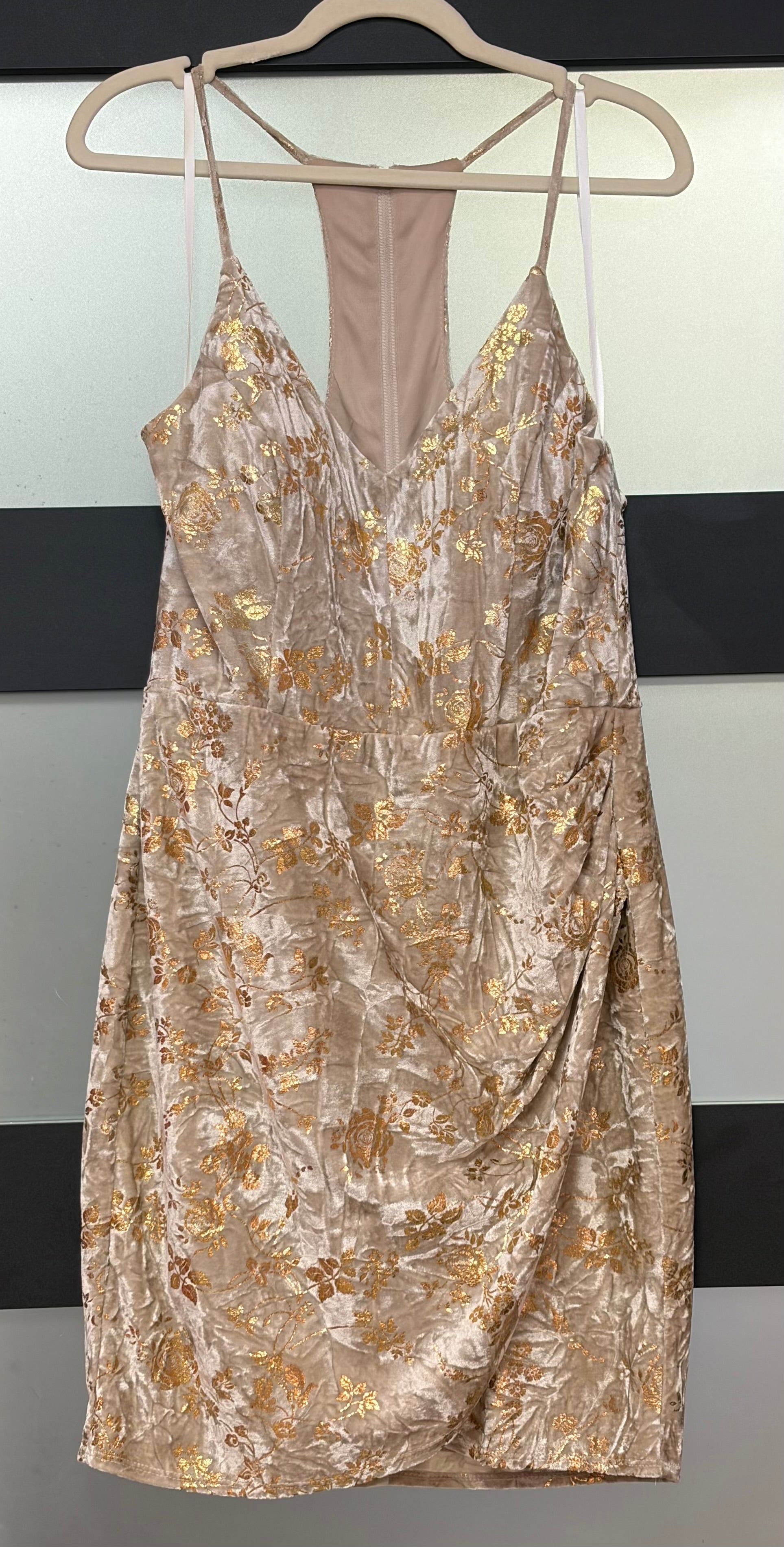 B. Darlin Champagne Velvet Burnout Floral Cocktail Dress – Everlasting Grace Formalwear LLC