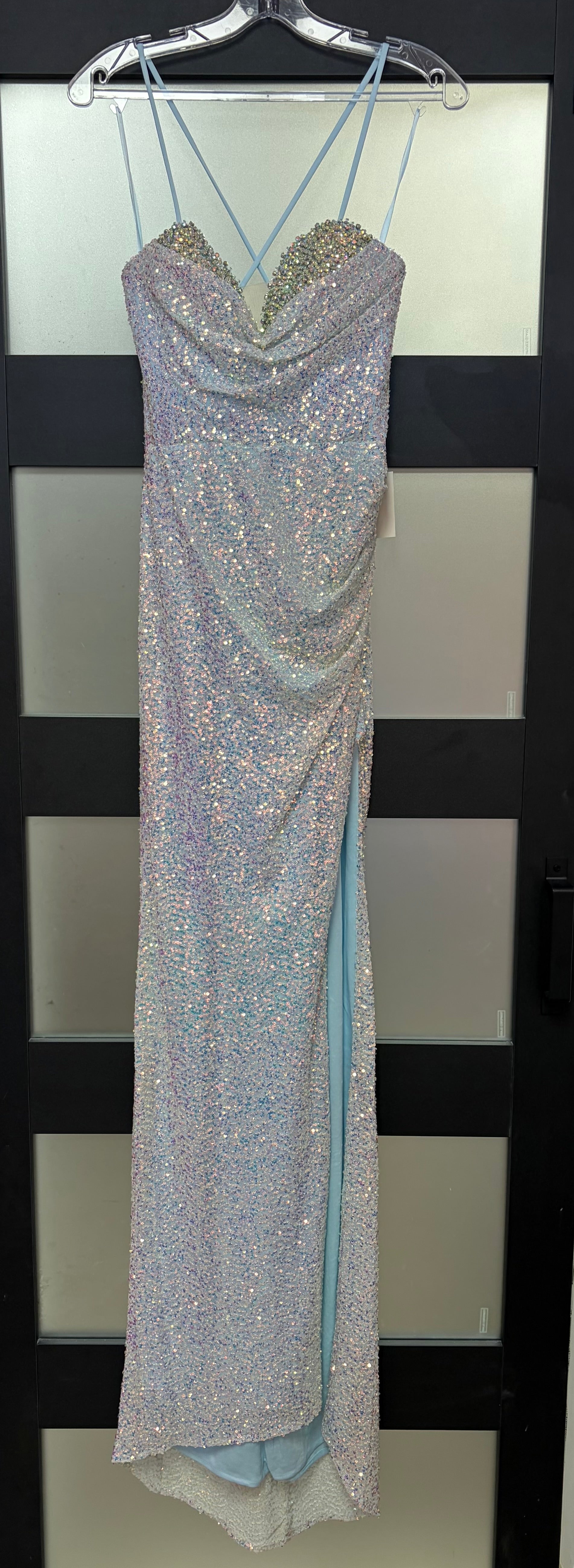 LaDivine CD278 Ice Blue Sequin Gown with Embellished Sweetheart Neckli – Everlasting Grace Formalwear LLC