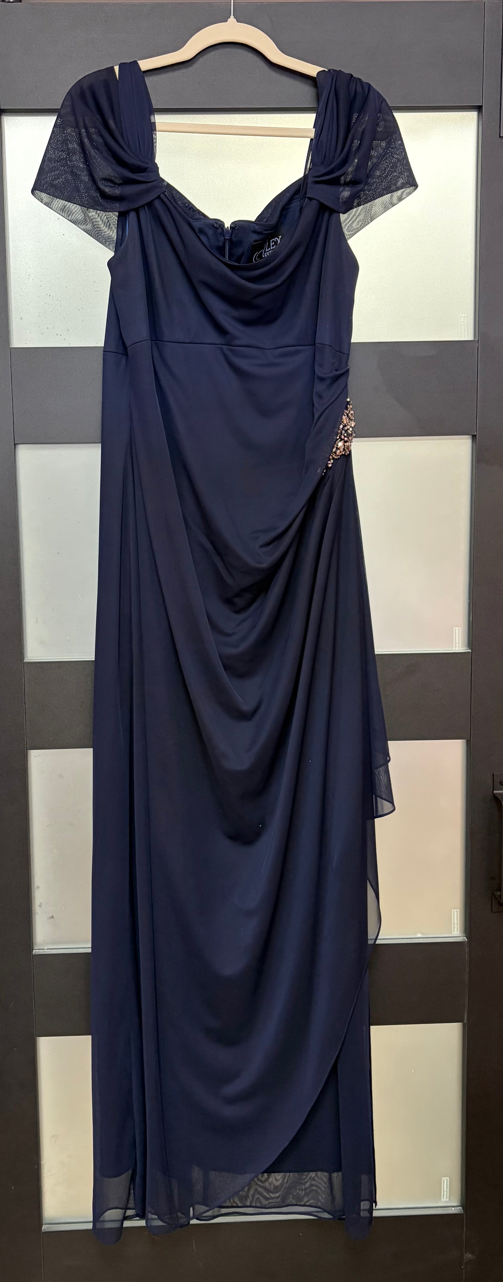 alex evenings navy dress Chiffon Cape Sleeve Evening Gown – Everlasting Grace Formalwear LLC Zara LACE SLIP DRESS resku:room=bedroom Size:46L