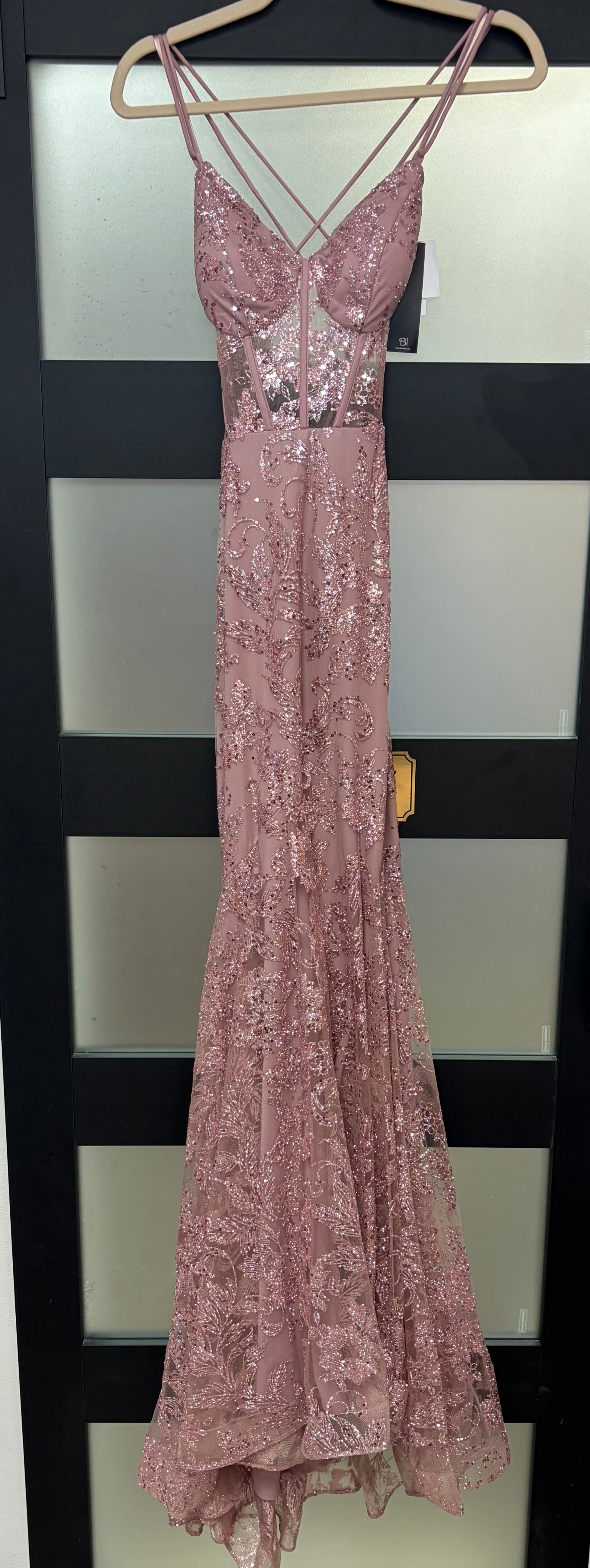 mauve formal dress Blondie Nites Rose Gold Glitter Lace-Up Gown Color:Blue Zuccero Flutter Sleeve Maxi Dress tiered midi dress Diagonal seams across the