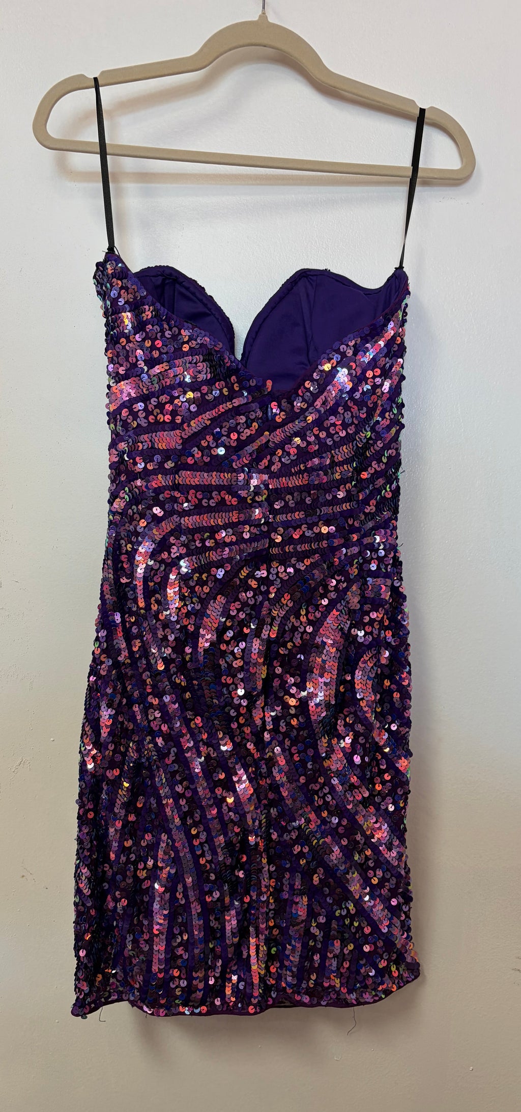 Mac Duggal Purple Iridescent Sequin Bodycon Dress – Ruched Party Mini Dress