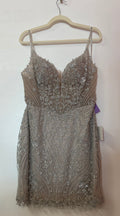 LaDivine CC389 Champagne Beaded Homecoming Dress with Intricate Embroidered Appliqué