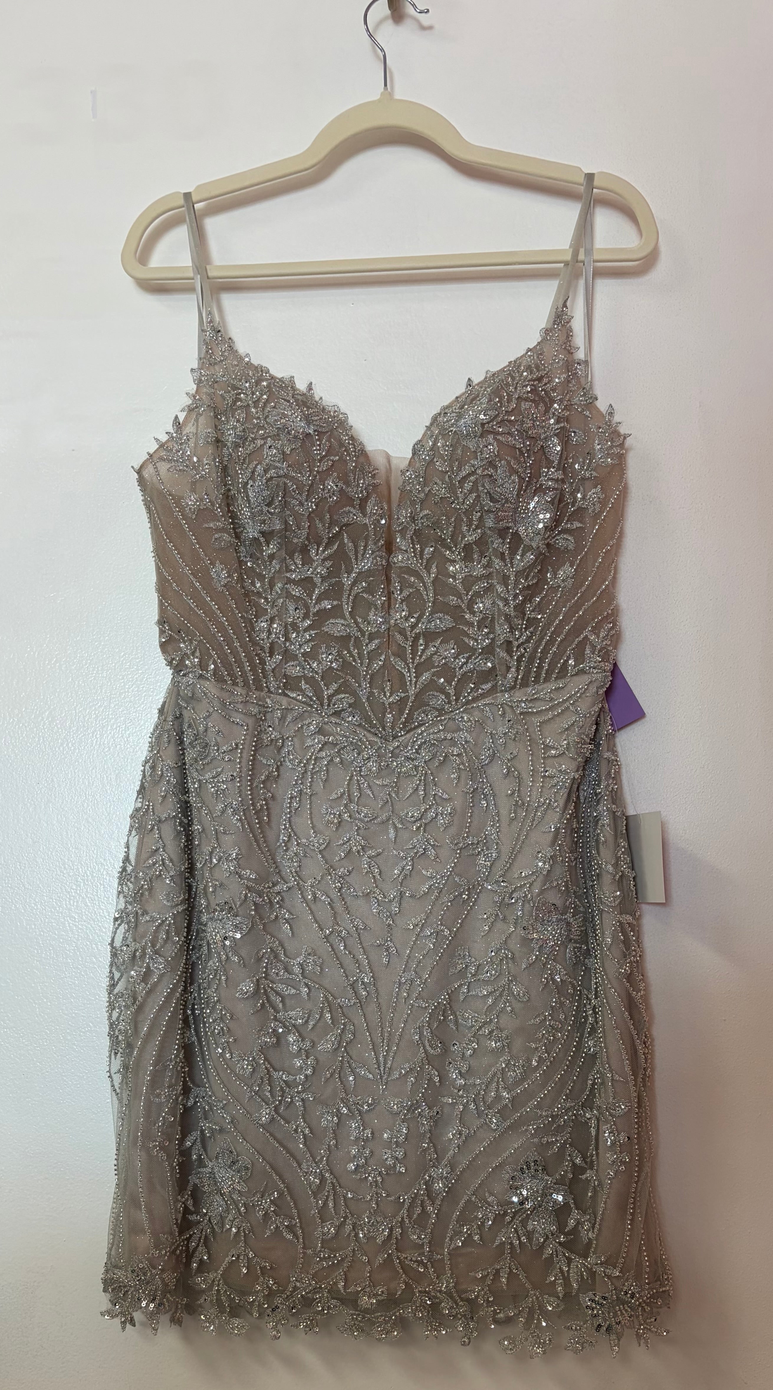 LaDivine CC389 Champagne Beaded Homecoming Dress with Intricate Embroidered Appliqué