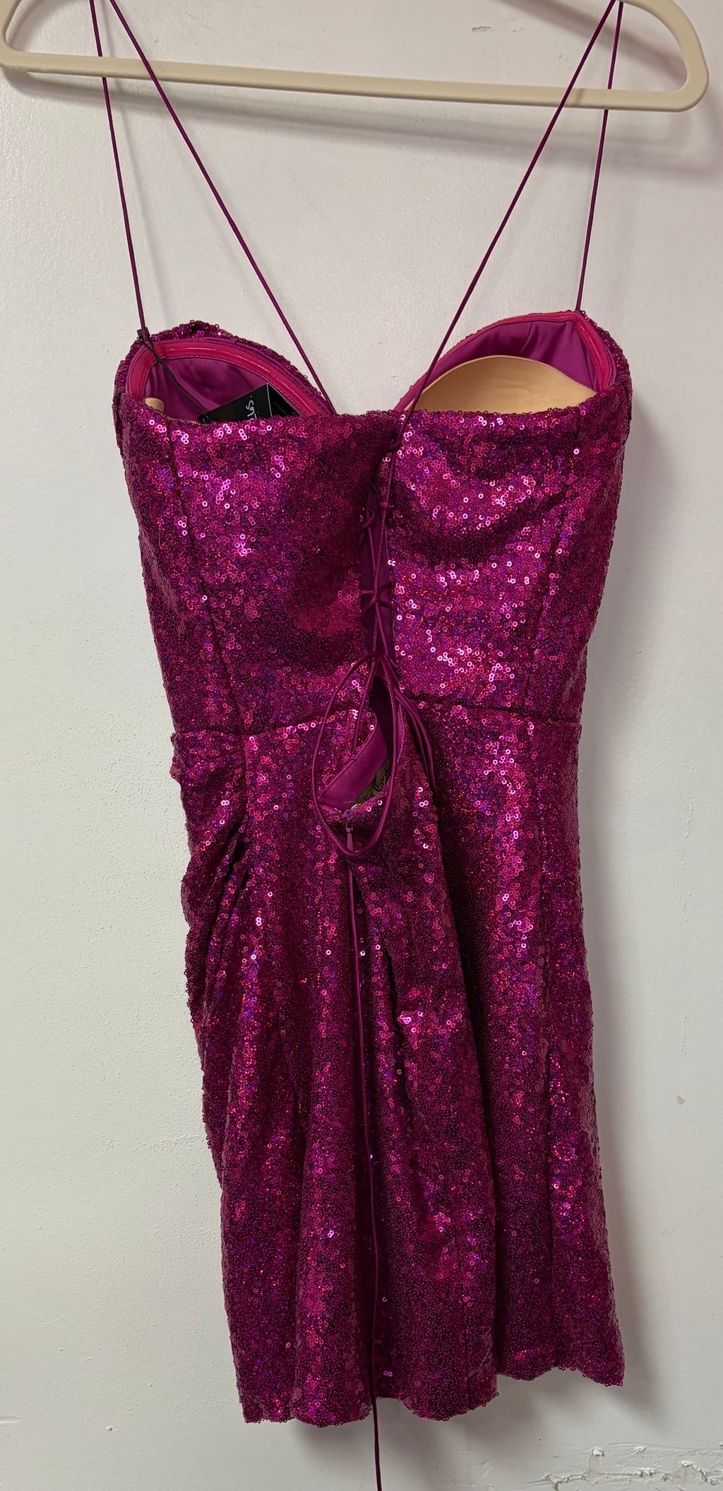 Amelia Couture BZ026S Magenta Sequin Corset Mini Dress
