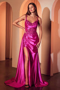 Ladivine by Cinderella Divine - FITTED SATIN & LACE EVENING GOWN