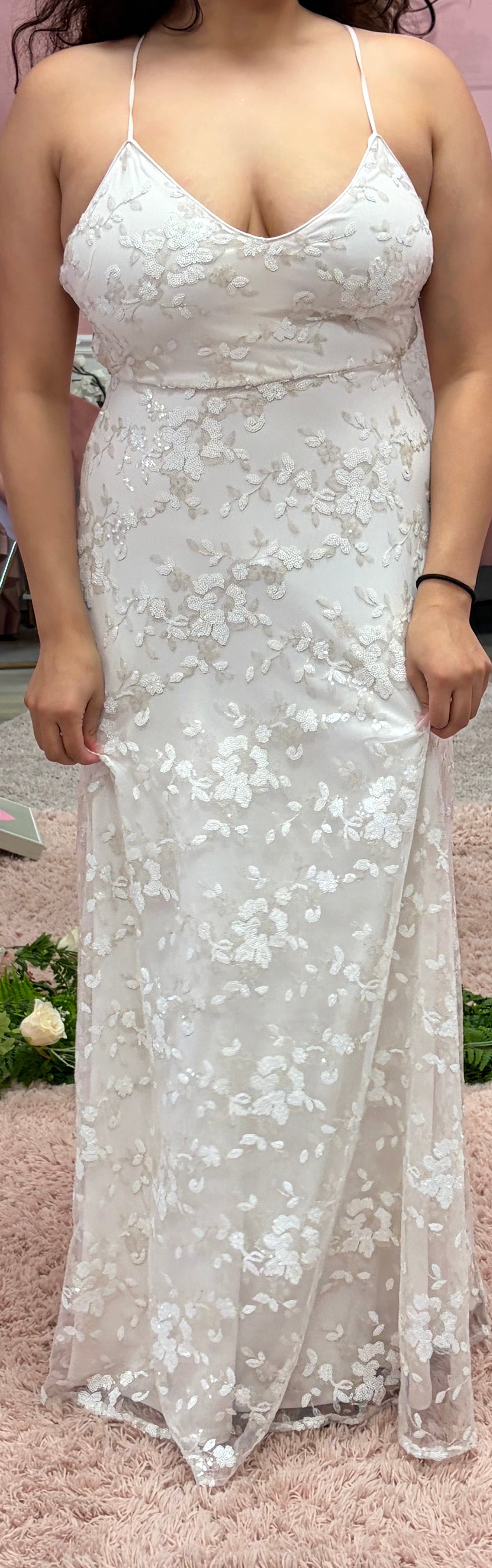 Lulus Ivory Open-Back Floral Appliqué Dress
