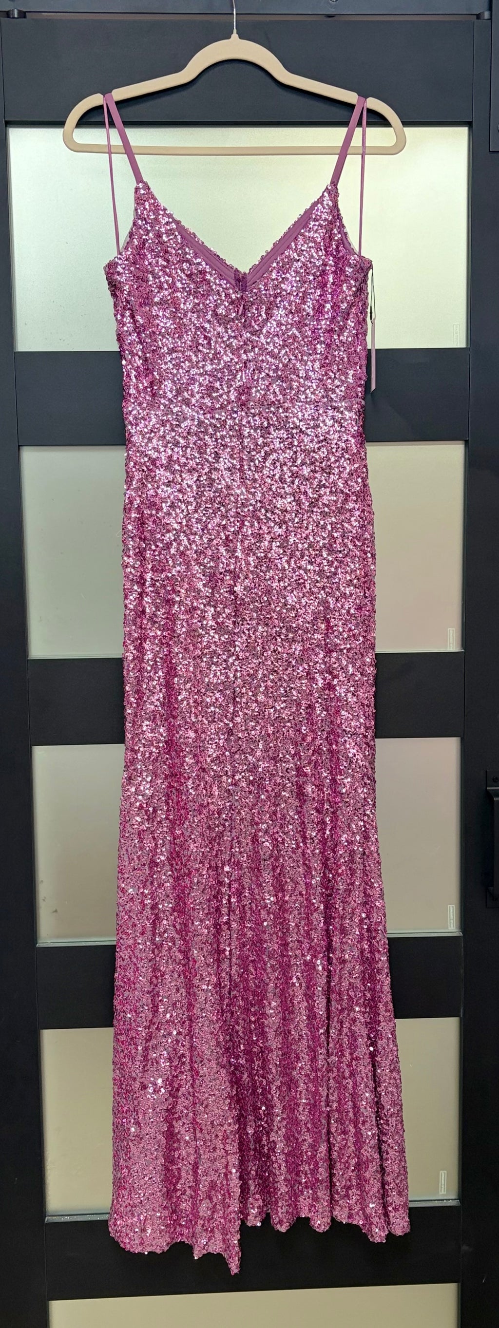 Camille La Vie Purple Sequin Mermaid Gown with Illusion Side Cutouts