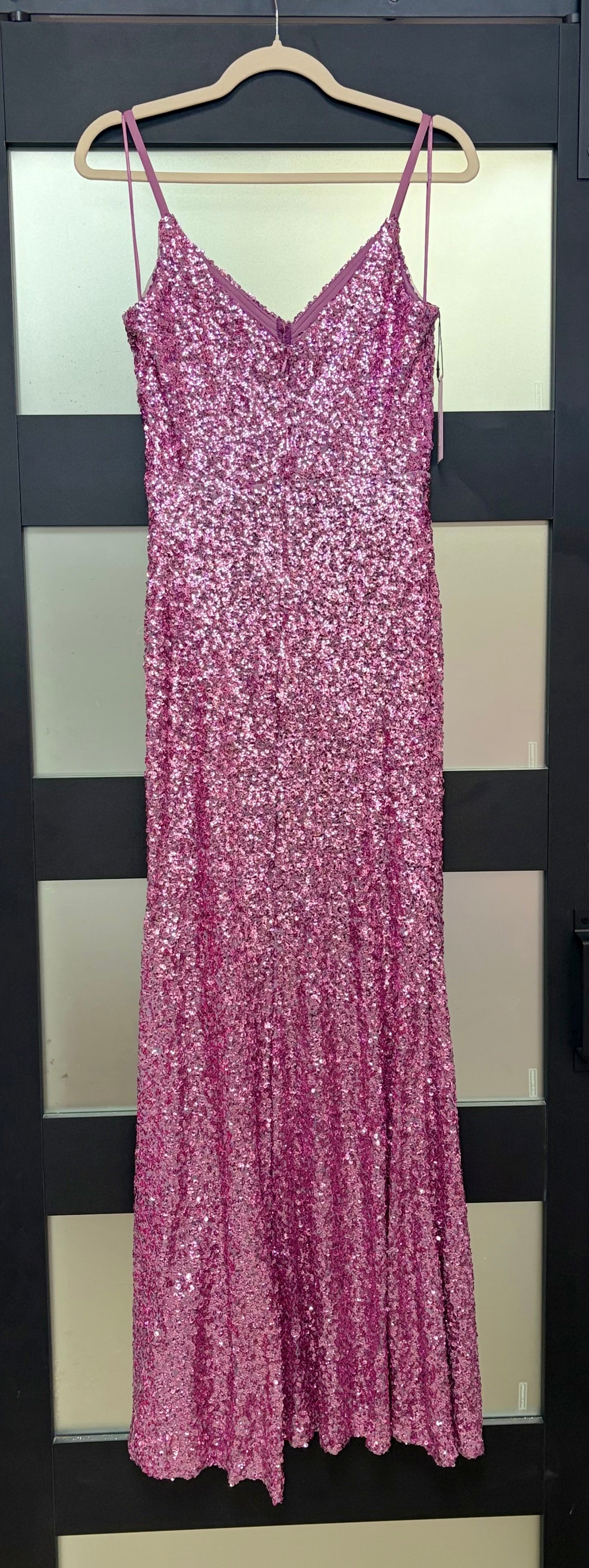 Camille La Vie Purple Sequin Mermaid Gown with Illusion Side Cutouts