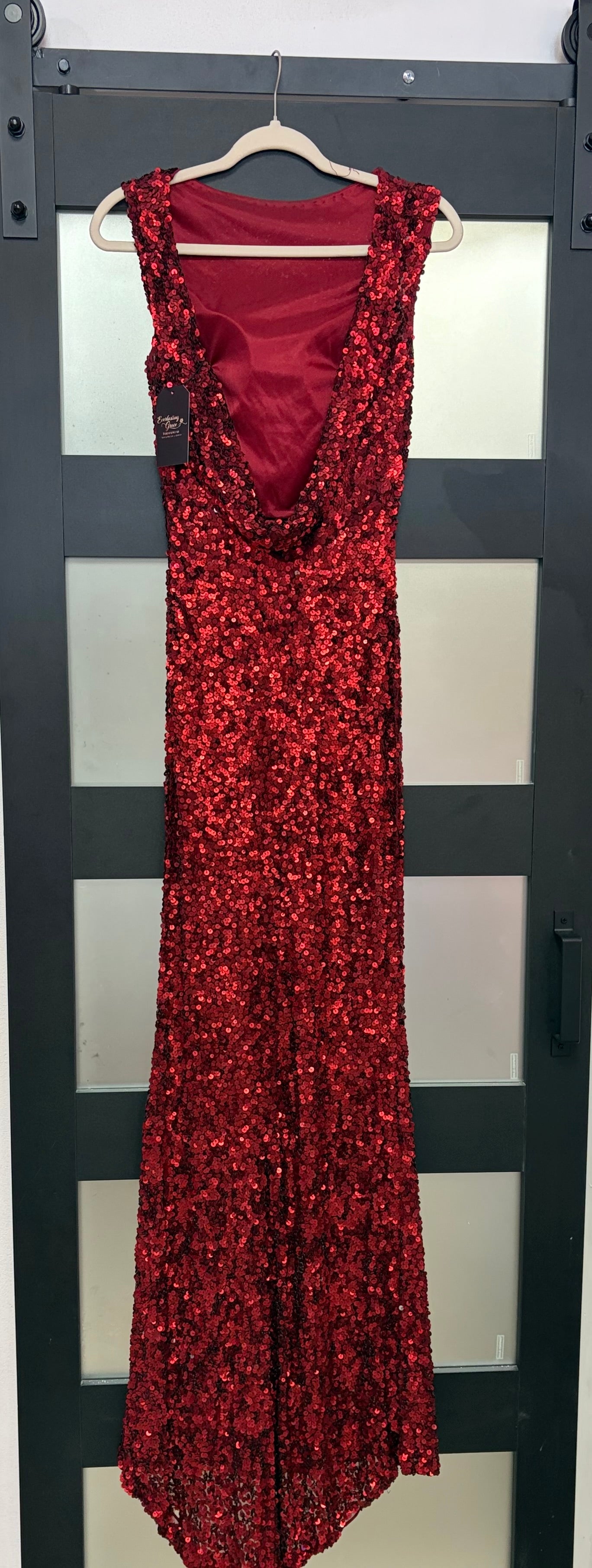 Primavera Couture 1256 Red Allover Sequin Evening Gown with Open Back