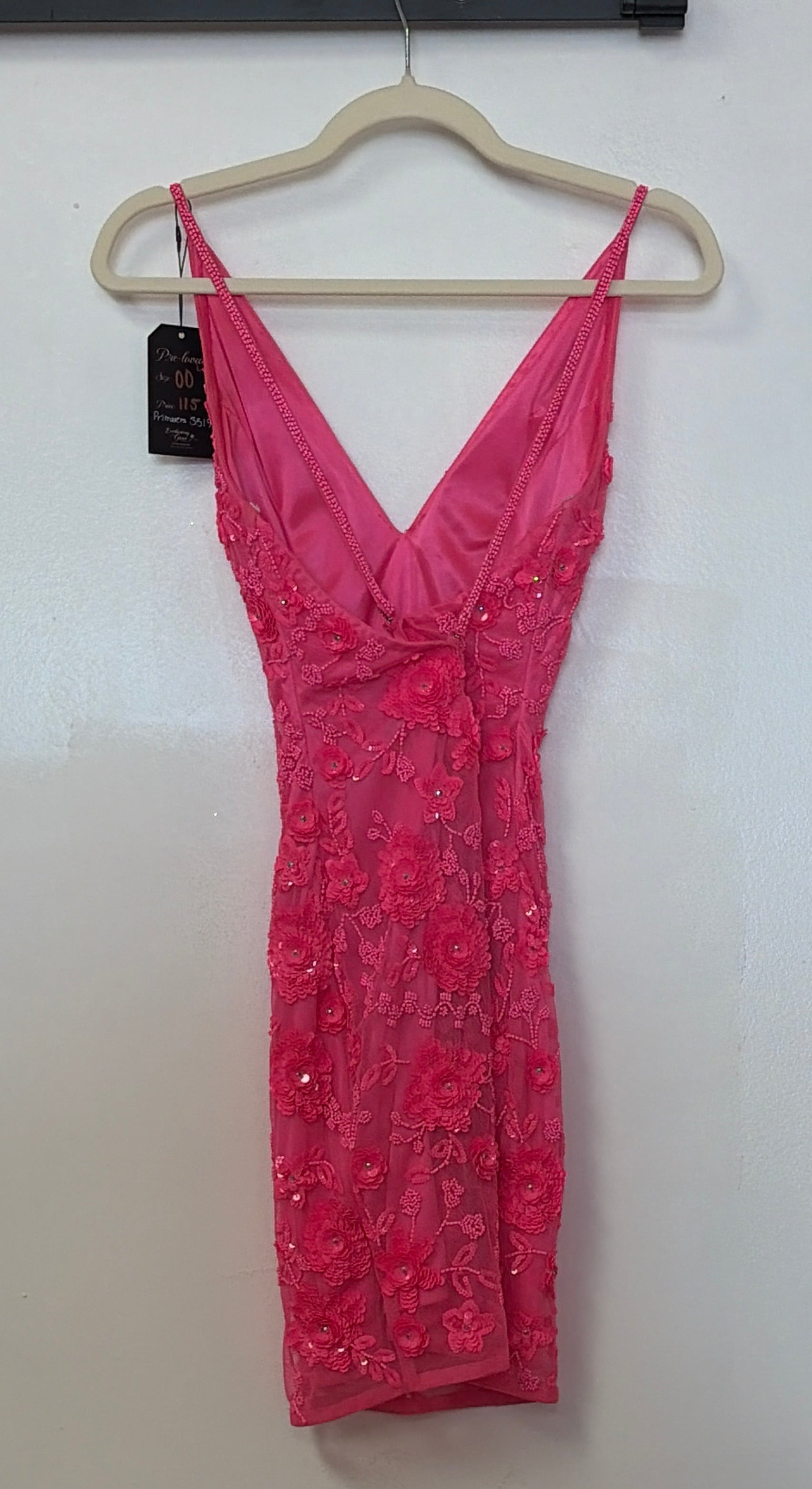 Primavera Couture 3519 Hot Pink 3D Floral Beaded Cocktail Dress