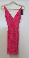 Primavera Couture 3519 Hot Pink 3D Floral Beaded Cocktail Dress