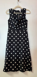J.Crew Black and White Polka Dot Sleeveless Midi Dress with Draped Cowl Neckline