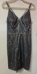 Dancing Queen 3225 Gunmetal Sequin Lace-Up Cocktail Dress