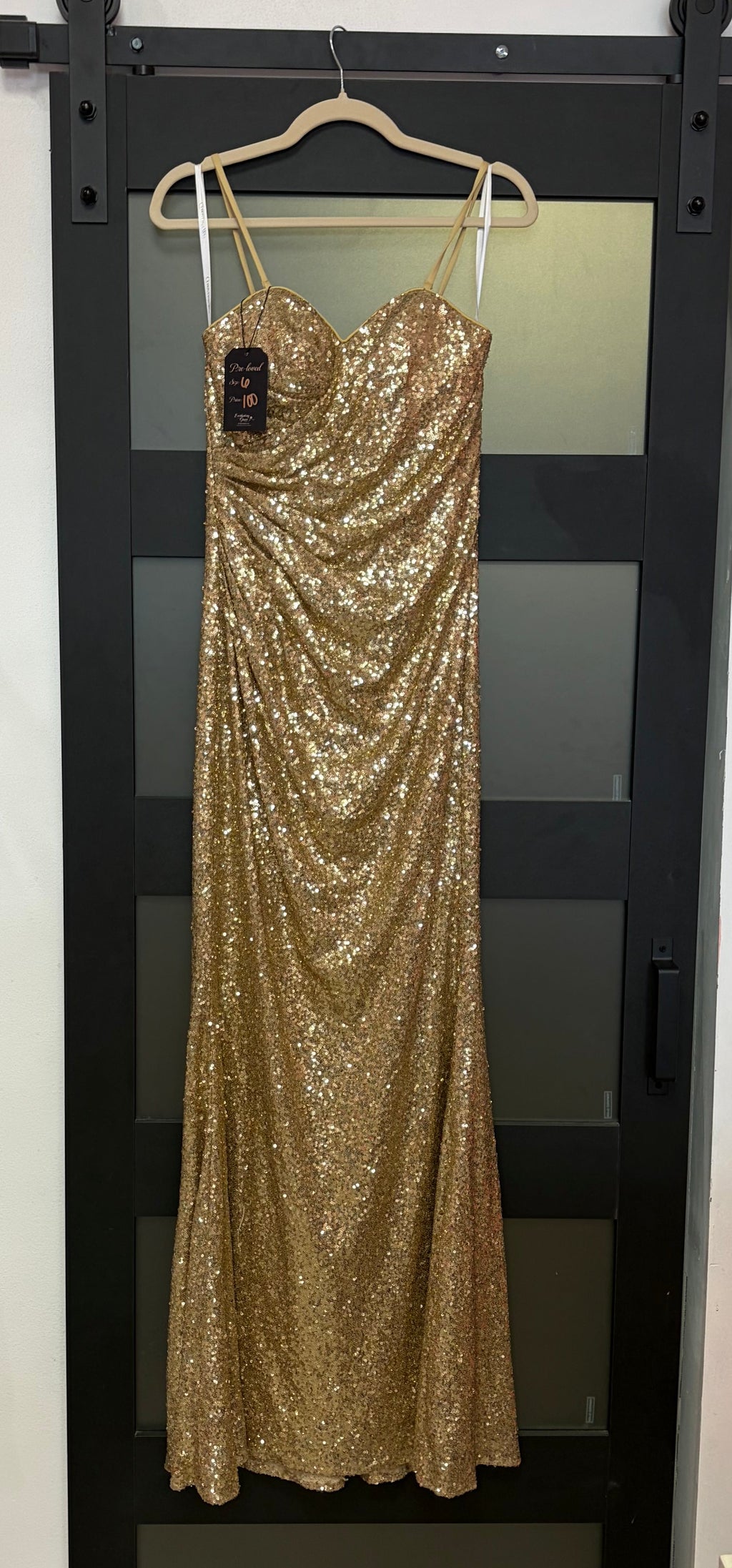 Christina Wu Gold Sequin Ruched Mermaid Prom Gown