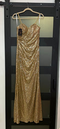 Christina Wu Gold Sequin Ruched Mermaid Prom Gown