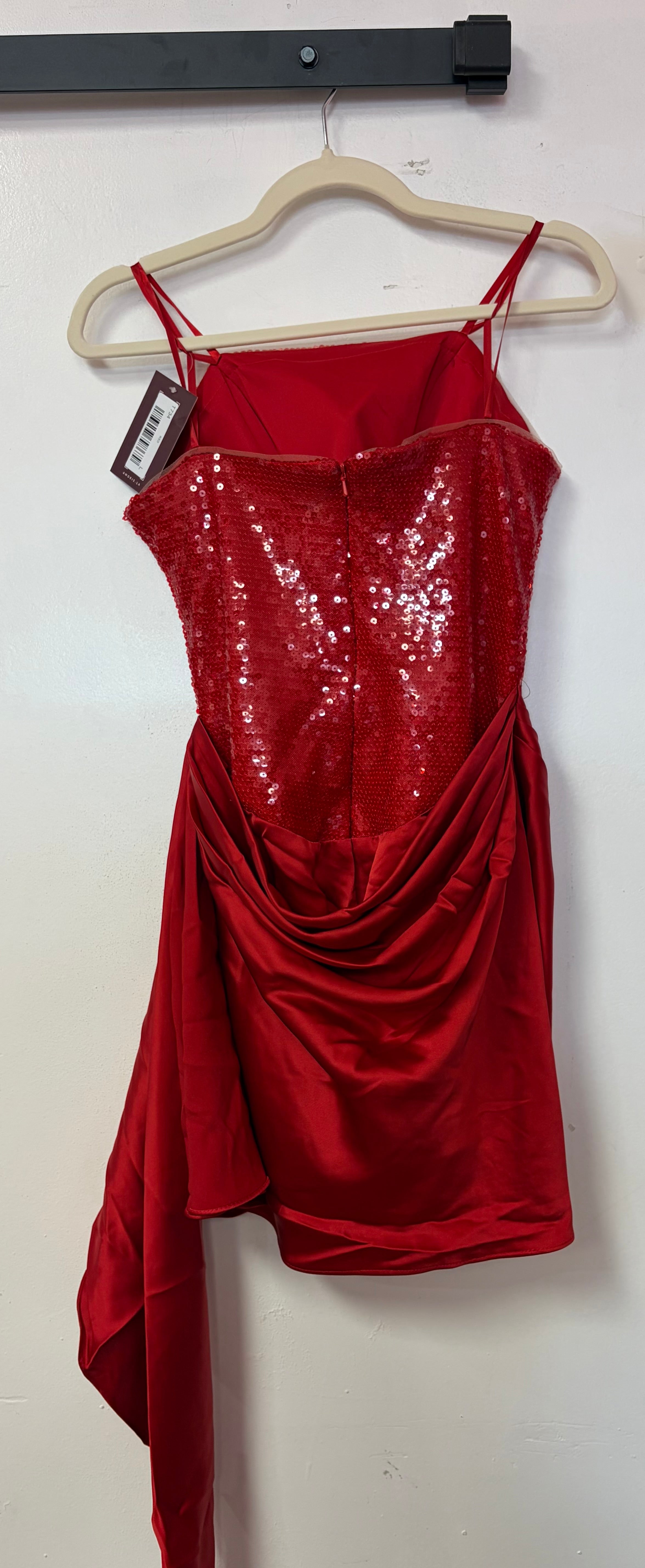 Ladivine by Cinderella Divine - STRAPLESS SEQUIN & SATIN MINI DRESS WITH DRAPED SASH