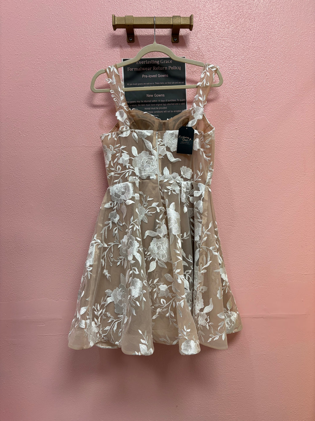 Nude Illusion Floral Embroidered Fit-and-Flare Dress
