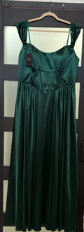 Amoris by Cinderella Divine T612 Emerald Satin Corset A-Line Formal Dress with Lace-Up Back