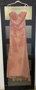 Alyce Paris strappless lace dress dusty rose