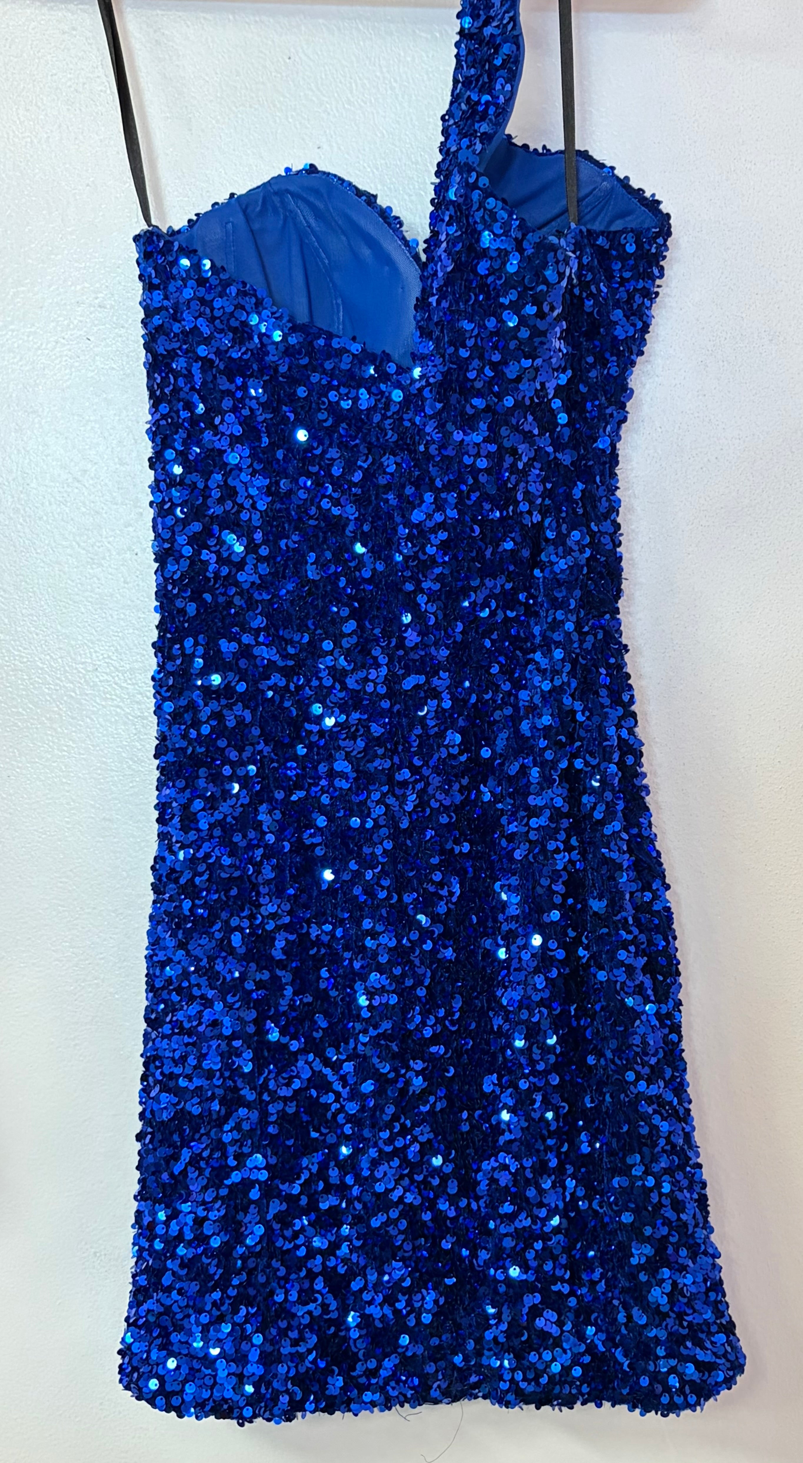 Ava Presley 27802 Royal Blue One-Shoulder Sequin Cocktail Dress