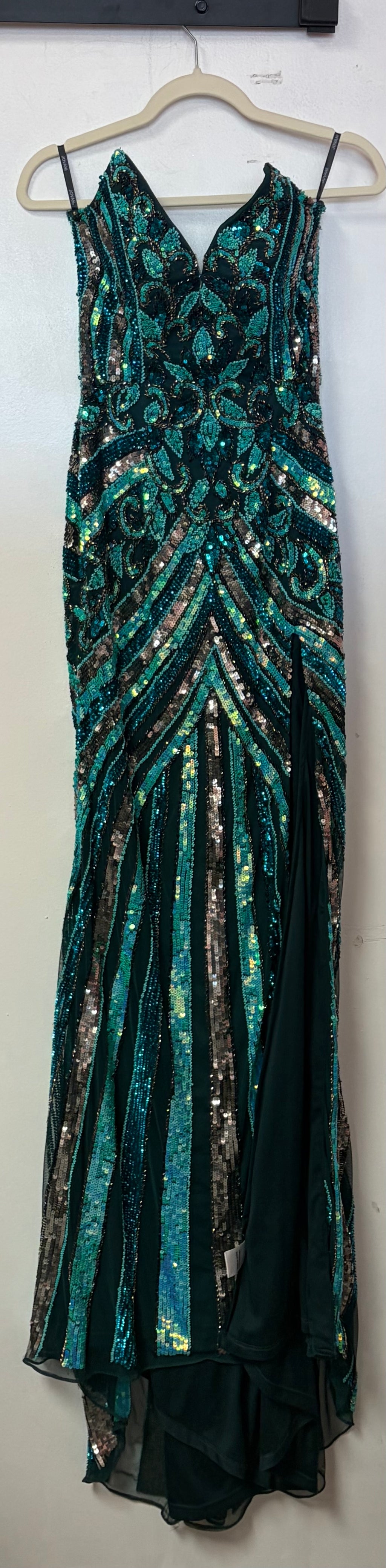 Jovani 38707 Dark Green Multi Sequin High-Slit Gown