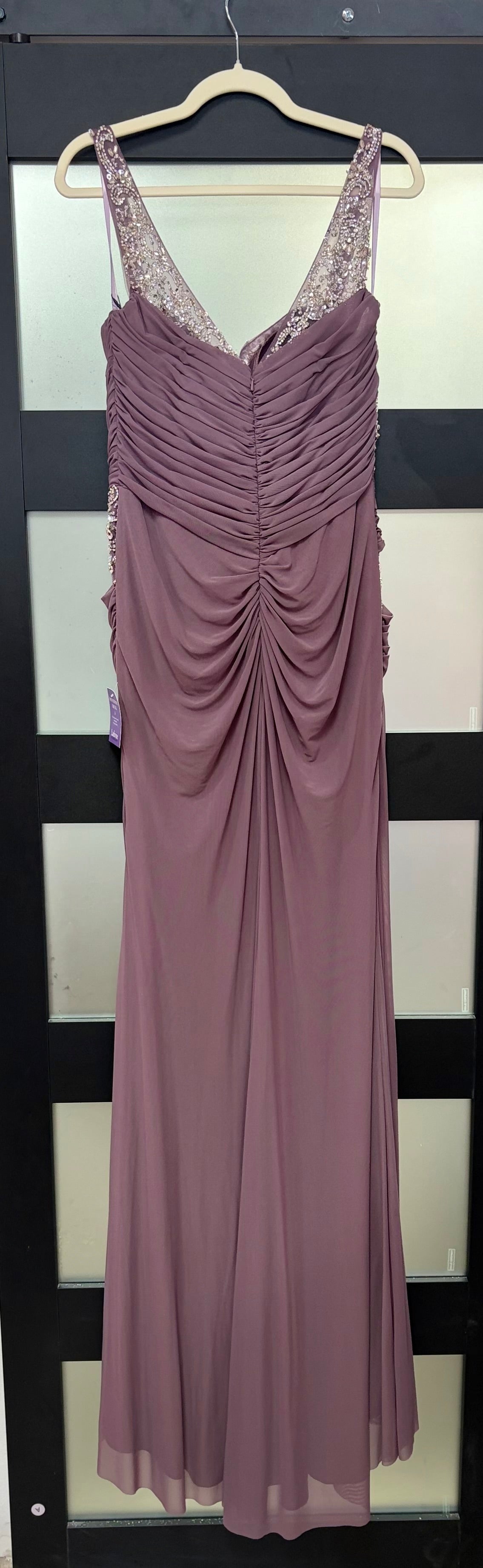 LaDivine CDS562 Dusty Mauve Embellished Draped Formal Gown