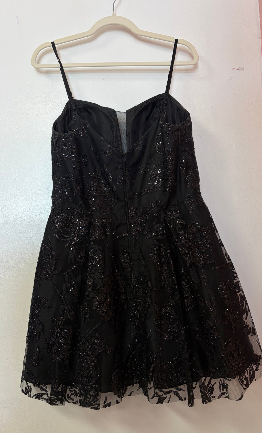 Blondie Nites Black Glitter Lace Fit-and-Flare Homecoming Dress