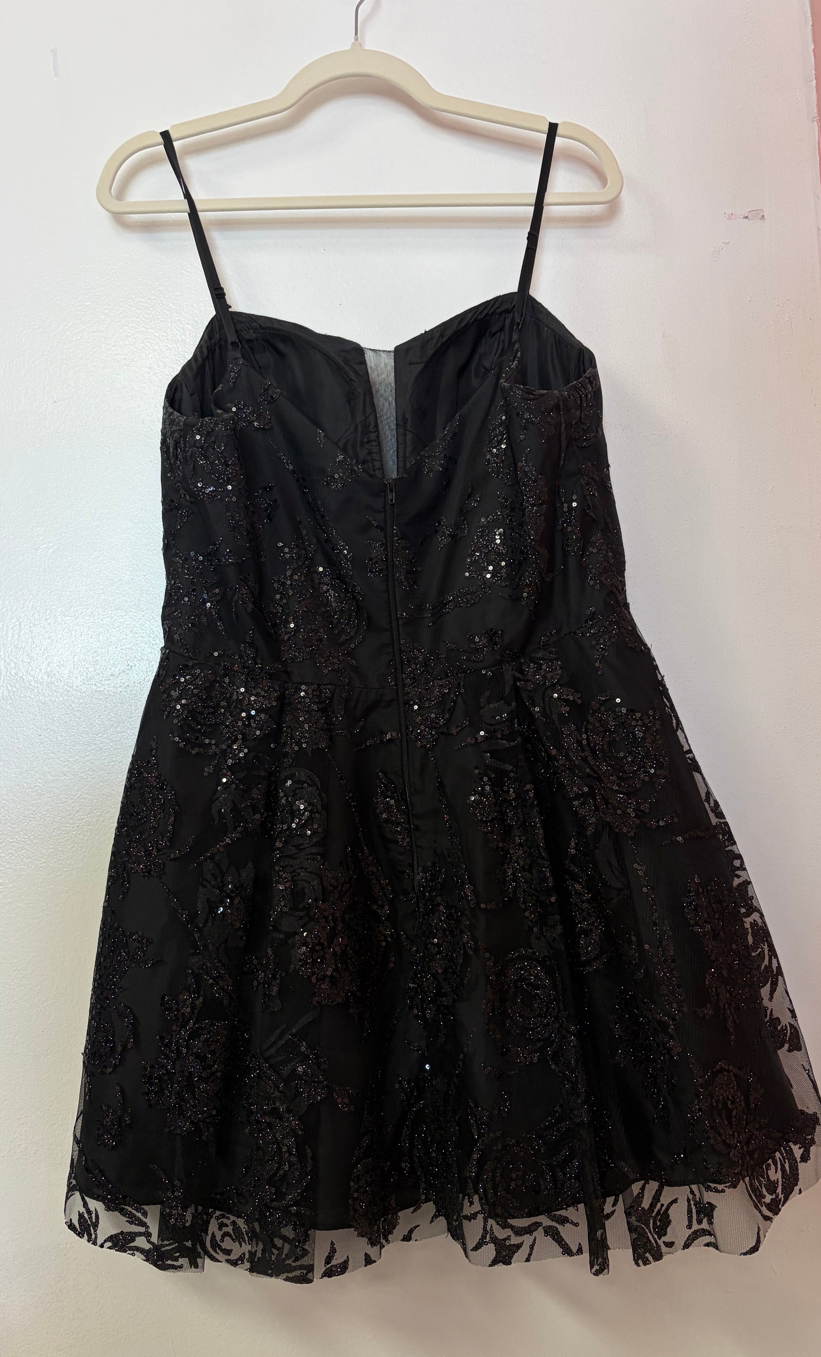 Blondie Nites Black Glitter Lace Fit-and-Flare Homecoming Dress