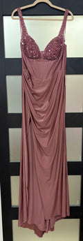 LaDivine CD0231 Mauve Satin Corset Gown with Beaded Bust