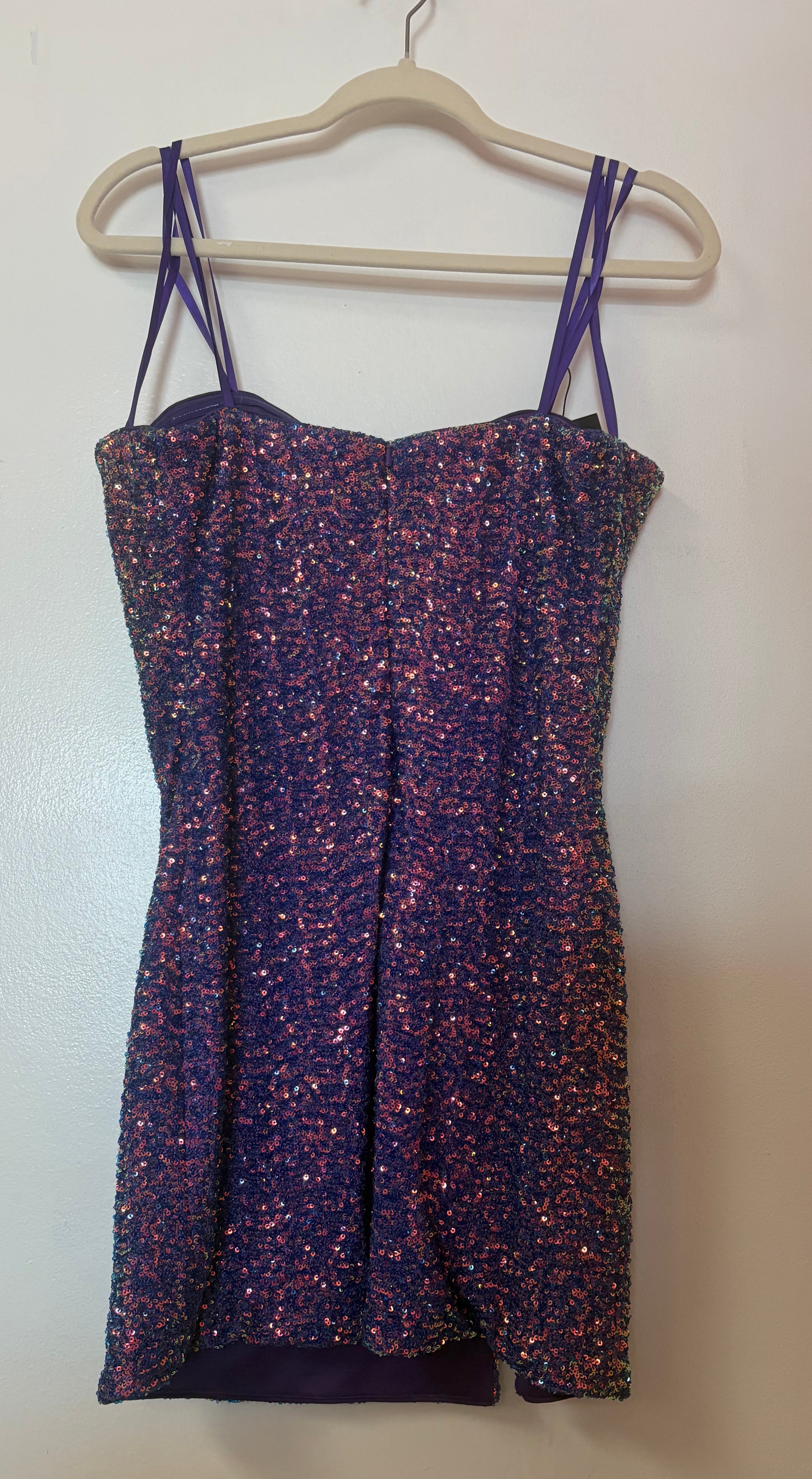 La Femme Midnight Sequin Homecoming Dress with Iridescent Sparkle Finish