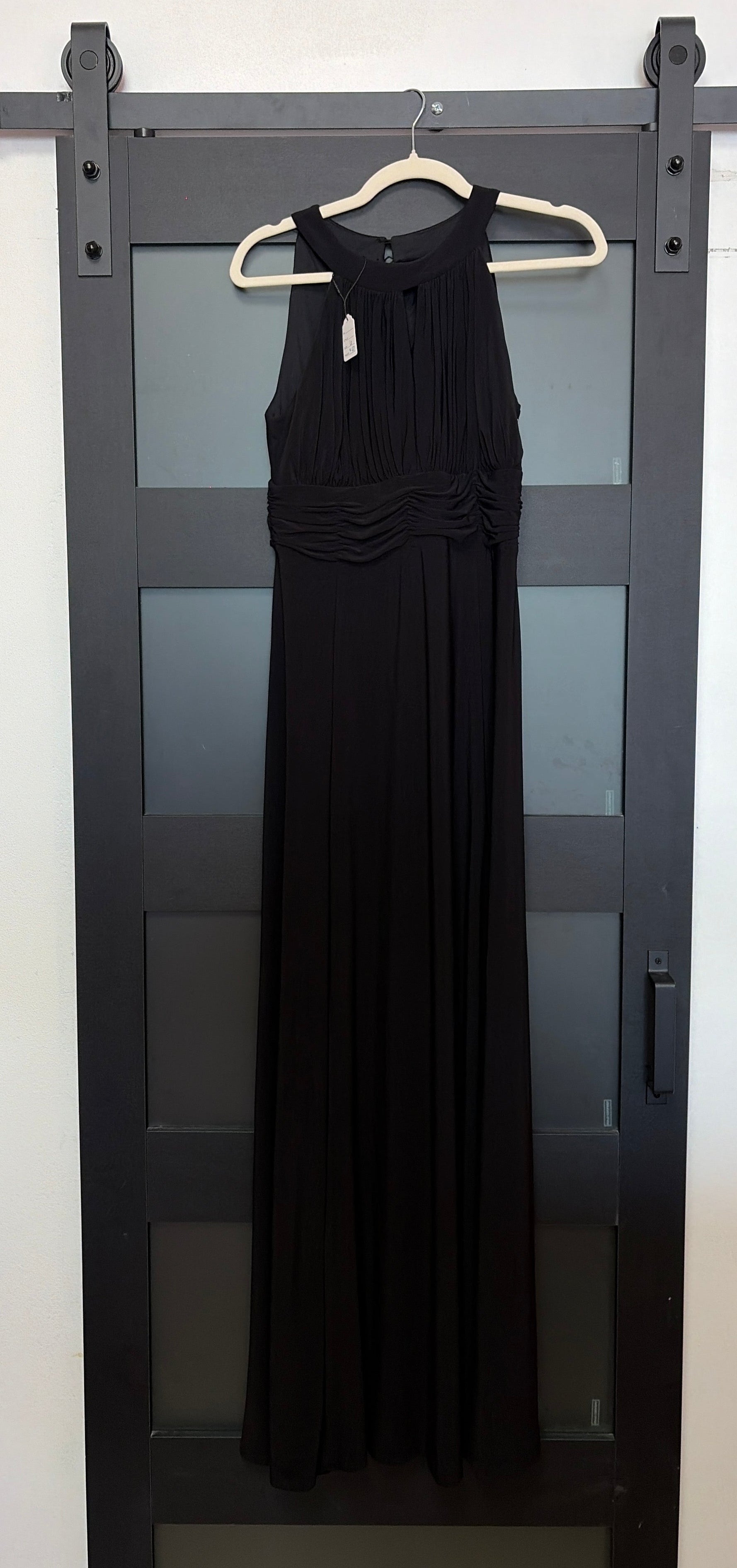 Black NightWay halter gown with keyhole design in chest