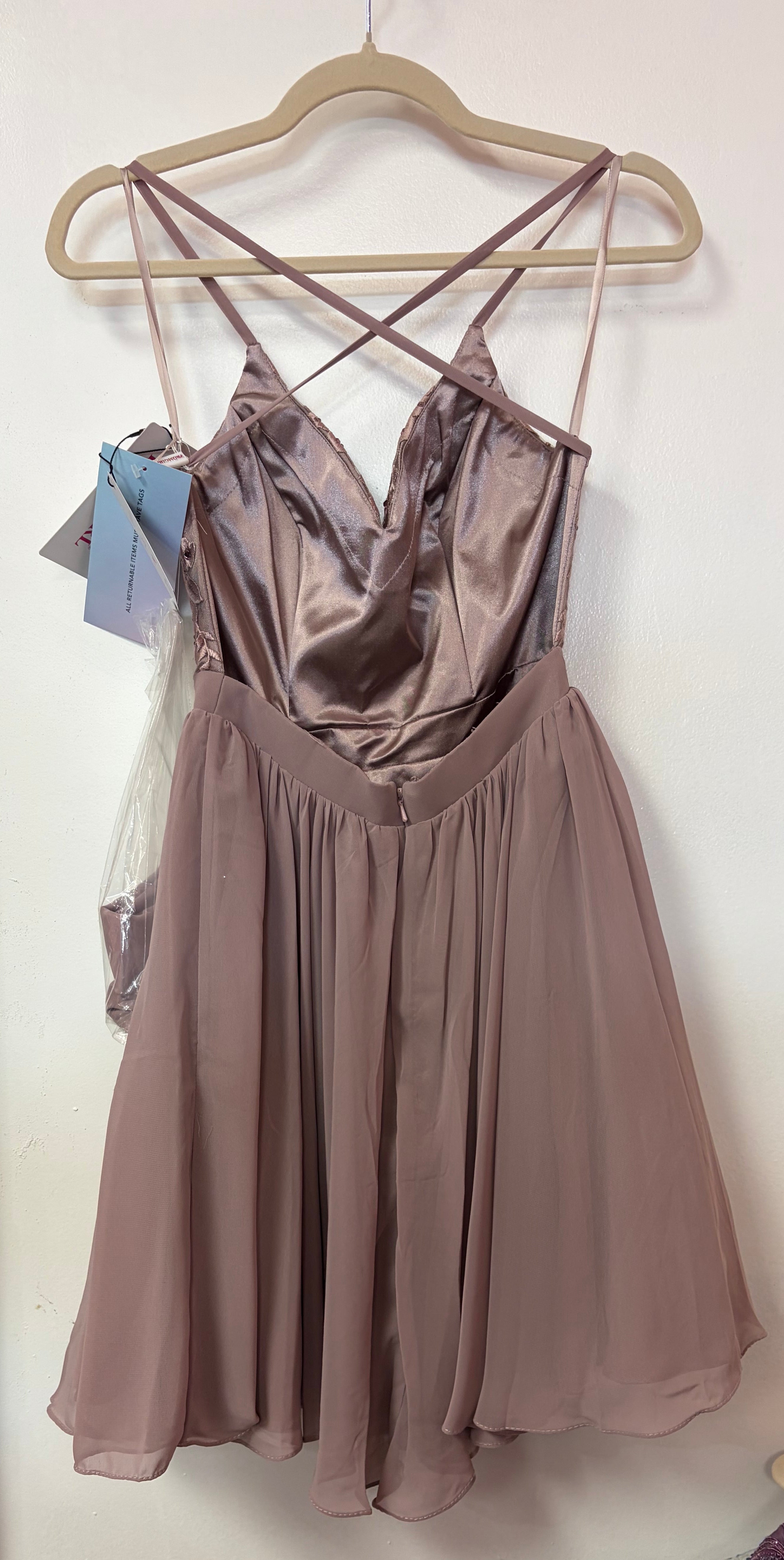 PromGirl Mauve Embroidered Lace Fit & Flare Homecoming Dress
