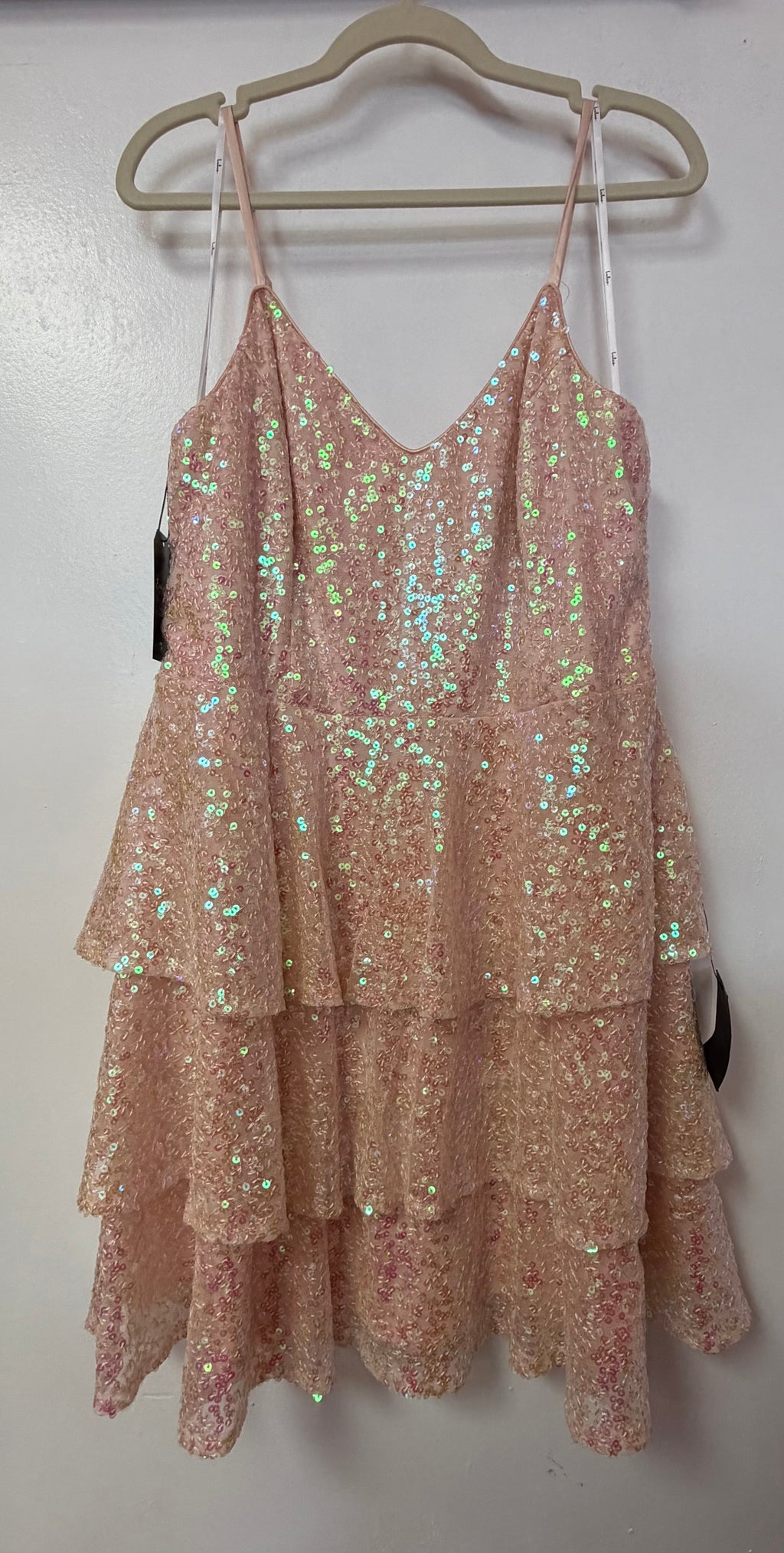 Lulus Blush Iridescent Sequin Tiered Fit & Flare Homecoming Dress