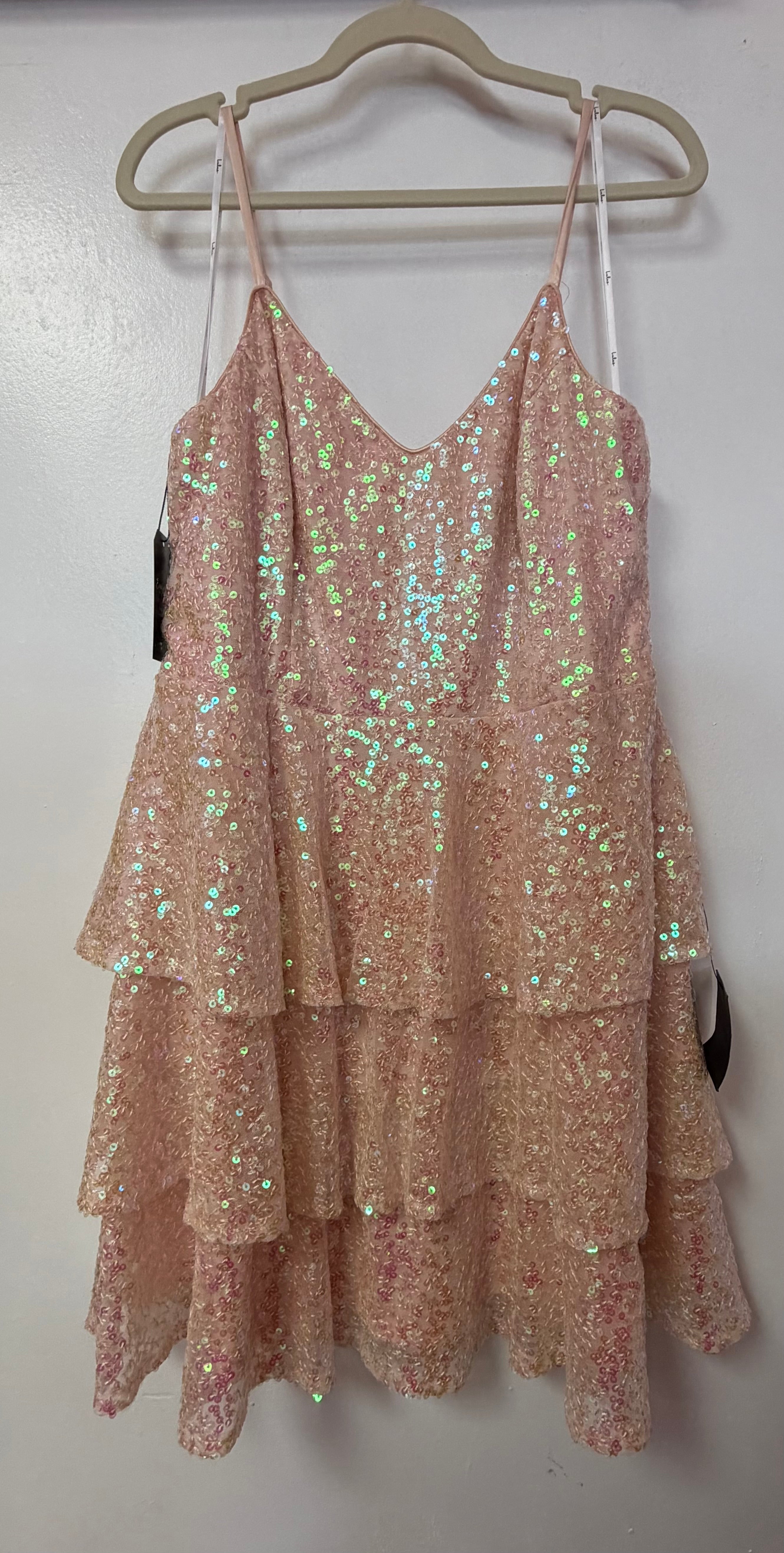 Lulus Blush Iridescent Sequin Tiered Fit & Flare Homecoming Dress