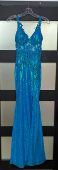 Colors Dress 2848 Electric Blue Sequin Mermaid Gown with Lace-Up Back