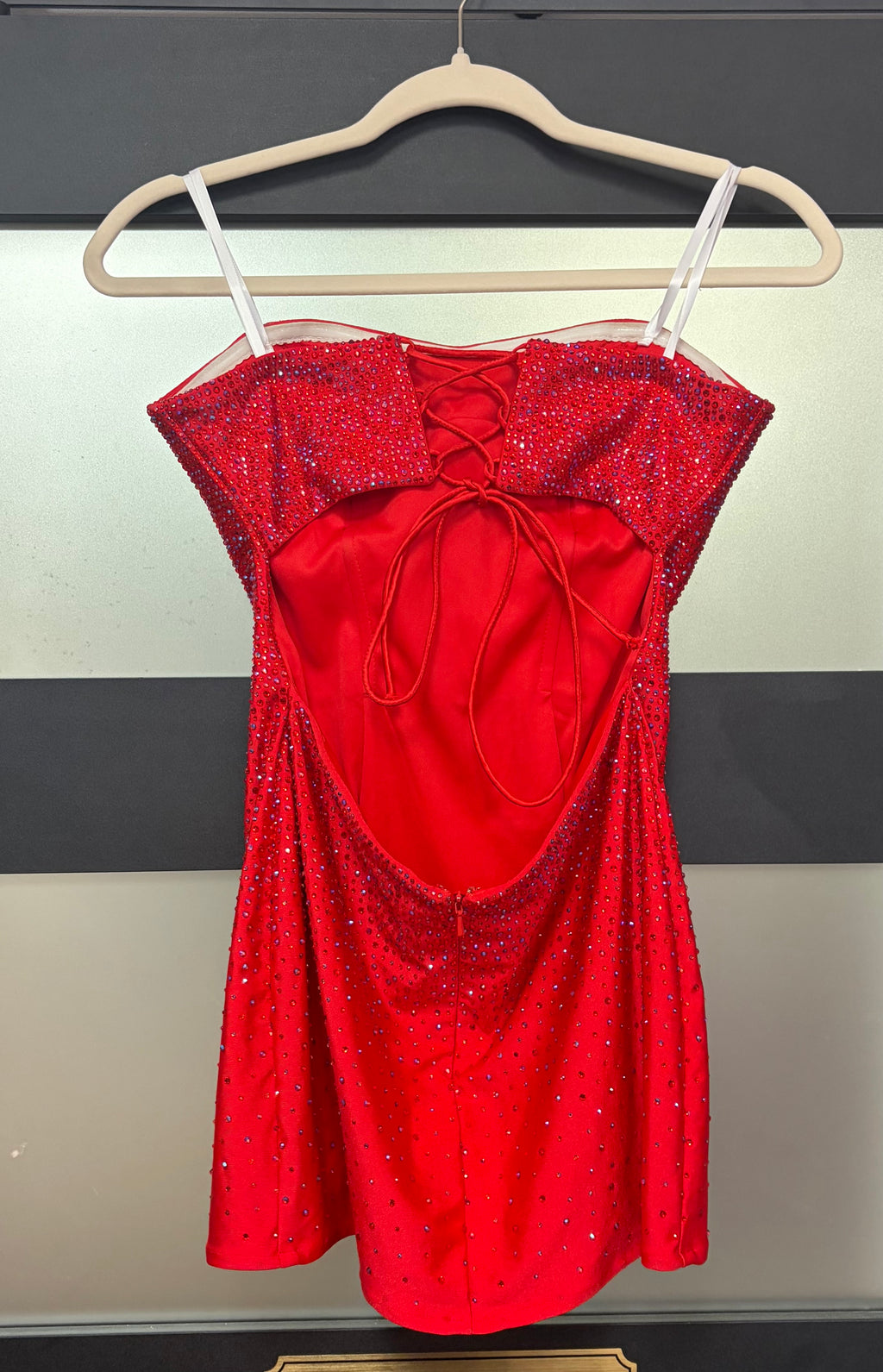 Sherri Hill 54427 Red Rhinestone Open-Back Mini Dress