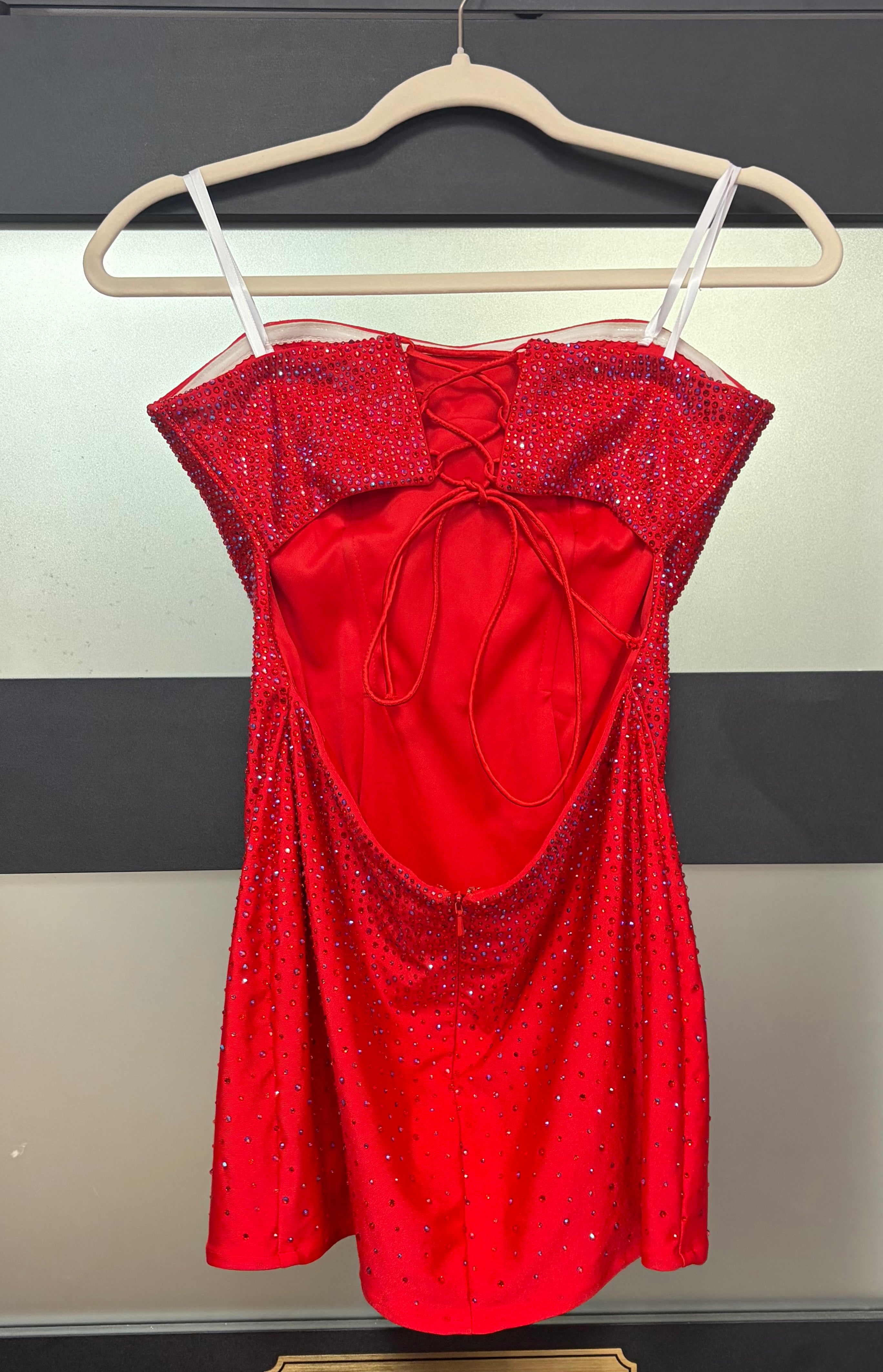 Sherri Hill 54427 Red Rhinestone Open-Back Mini Dress