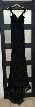 Sherri Hill Black Lace Corset Mermaid Prom Gown