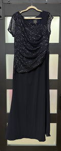 Adrianna Papell Navy Sequin Overlay Asymmetrical Formal Dress