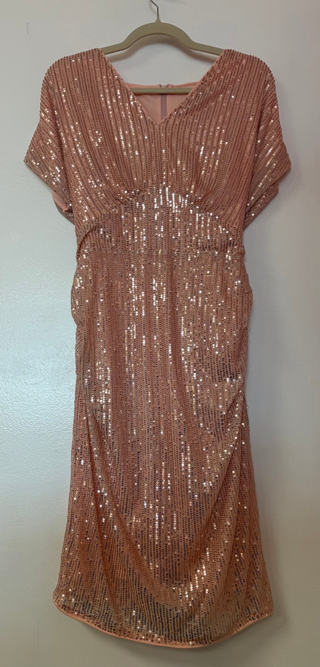 Grace Karin Rose Gold Sequin Cocktail Dress with Dolman Sleeves and Tie Back