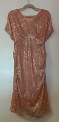 Grace Karin Rose Gold Sequin Cocktail Dress with Dolman Sleeves and Tie Back