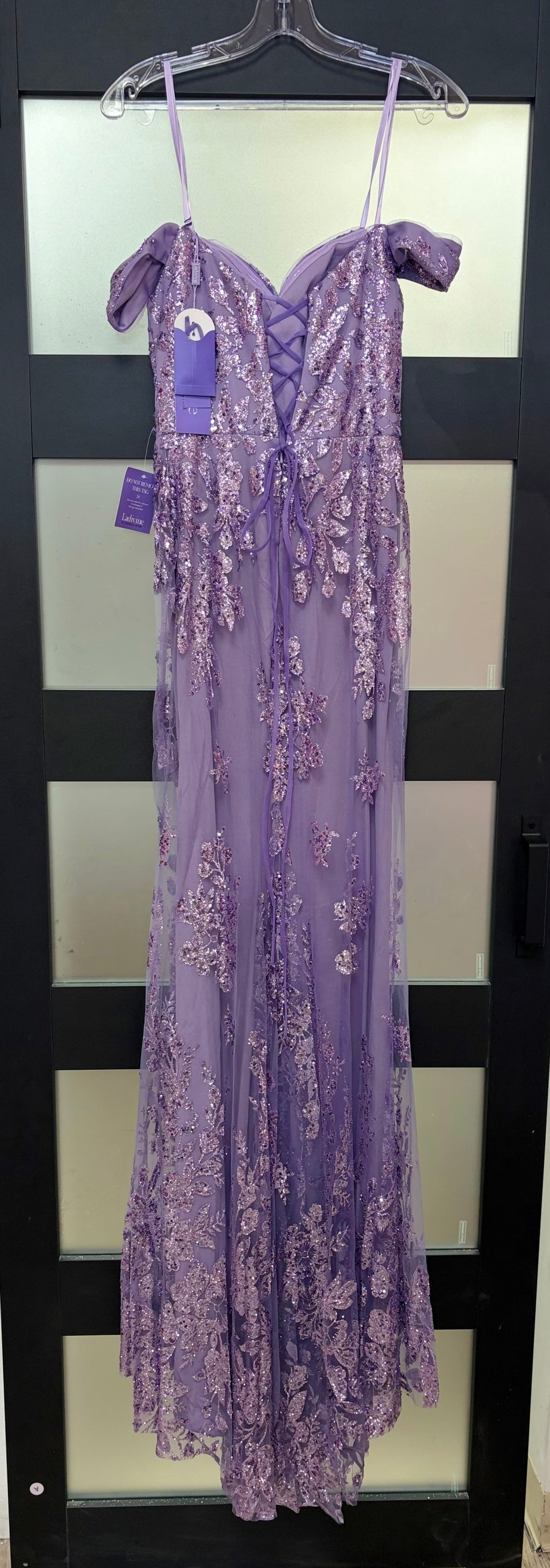 LaDivine OC014 Lilac Embellished Off-the-Shoulder Formal Gown