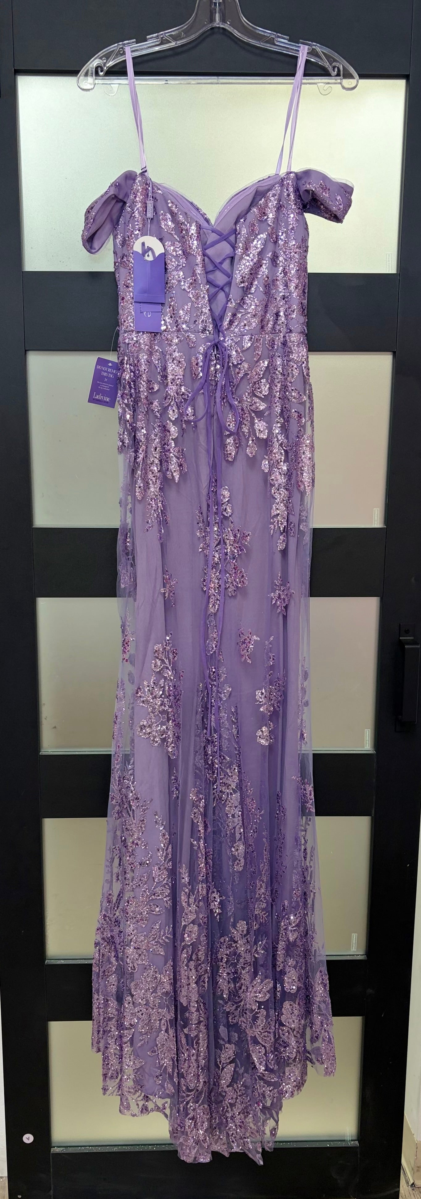 LaDivine OC014 Lilac Embellished Off-the-Shoulder Formal Gown