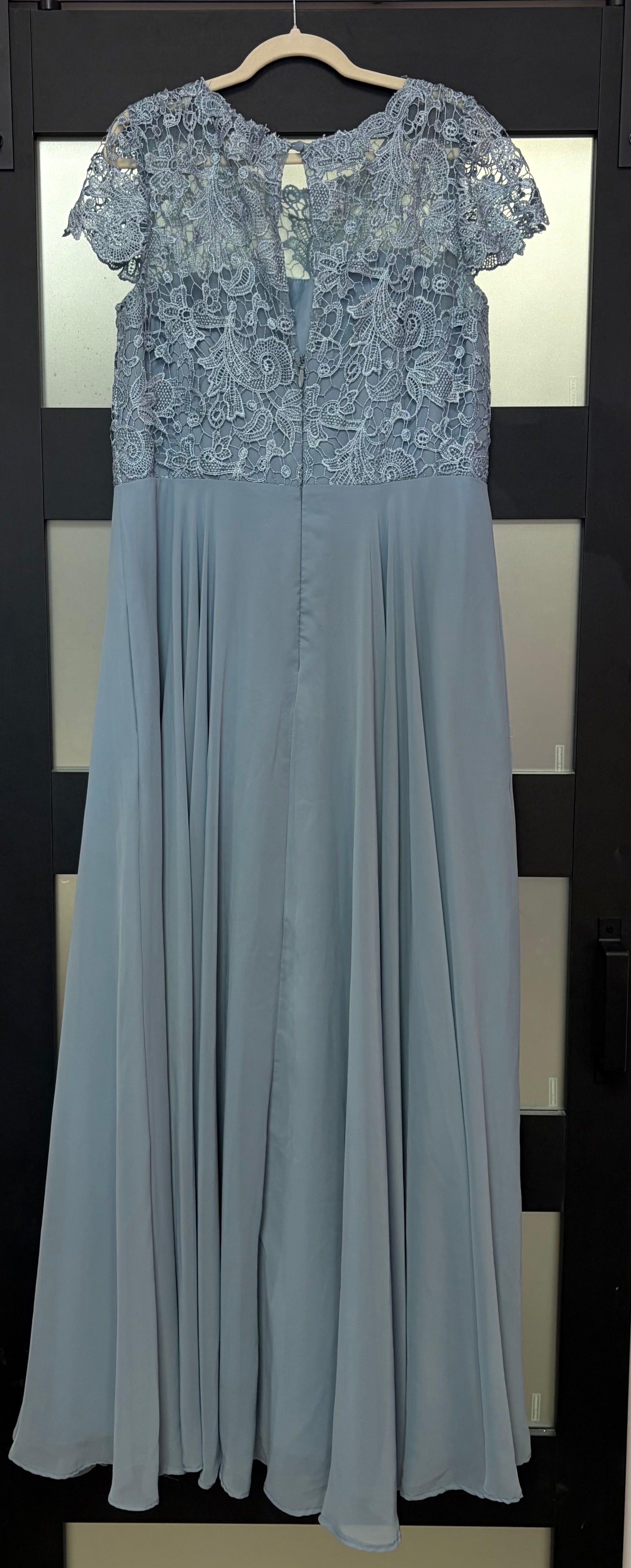 JJ’s House Dusty Blue Lace Chiffon Gown