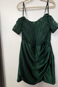 Abby Paris 94159 Emerald Green Off-Shoulder Satin Mini Dress