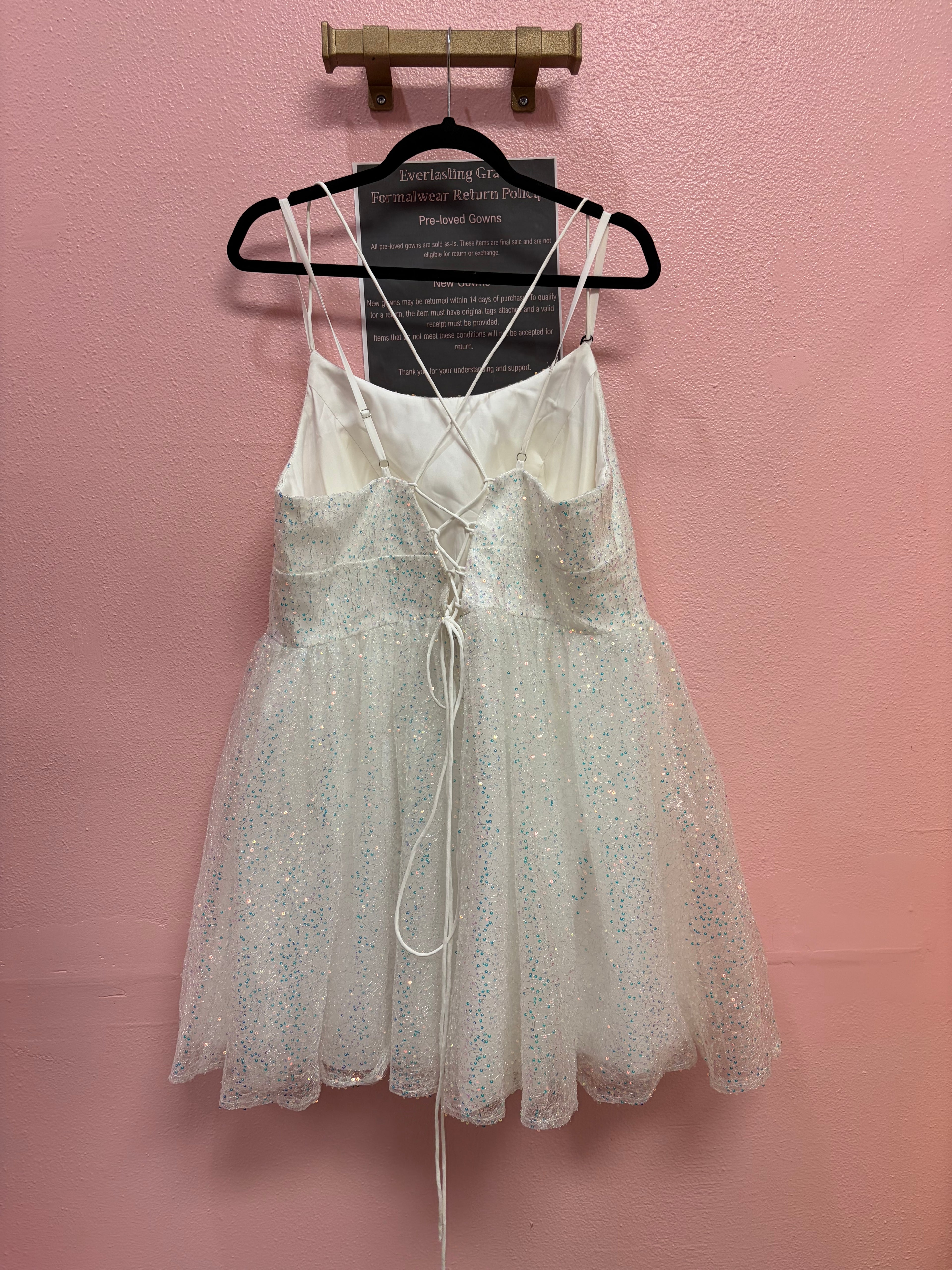 Icy White Glitter Fit-and-Flare Homecoming Dress