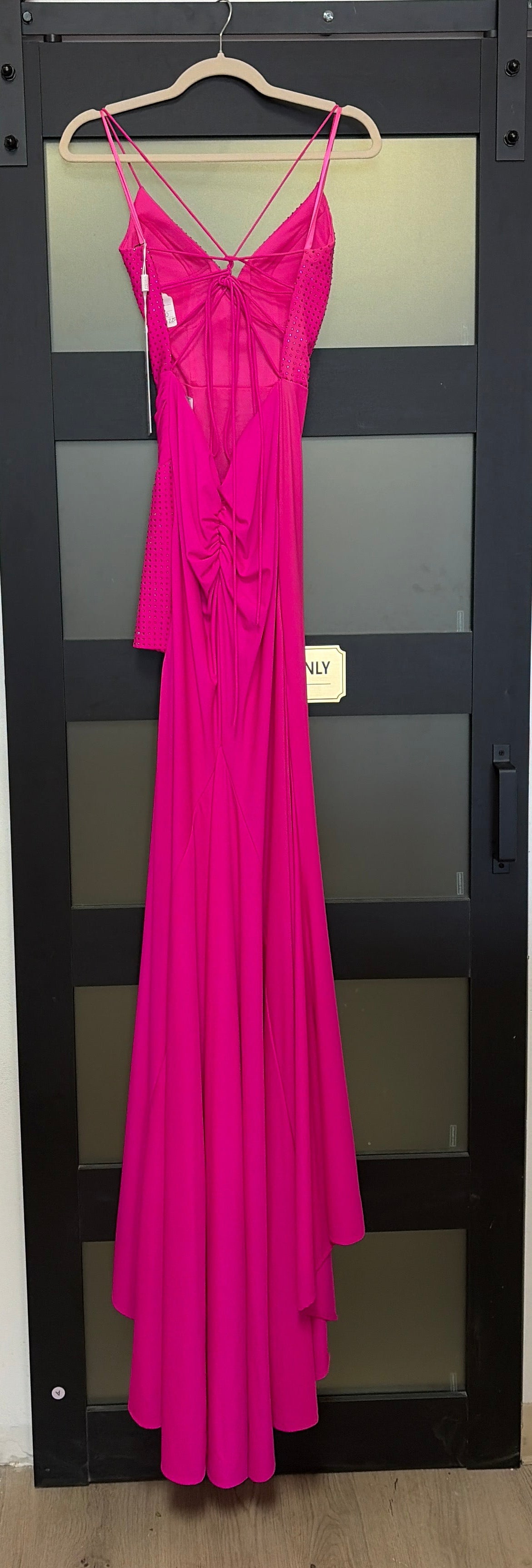 Colors style 2955 hot pink leg slit sparkle gown