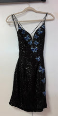Black Sequin Butterfly Embellished Lace-Up Back Homecoming Dress