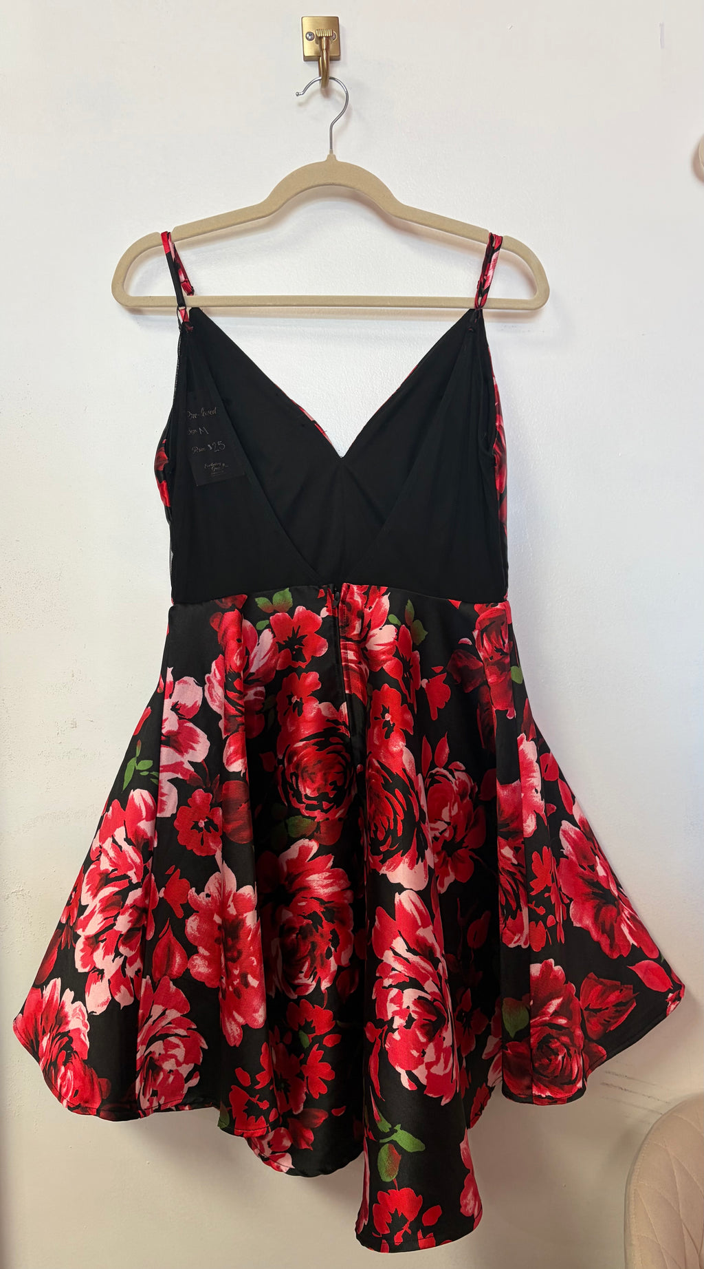 B Smart Black Red Floral Satin Fit & Flare Homecoming Dress Rose Print Party Dress