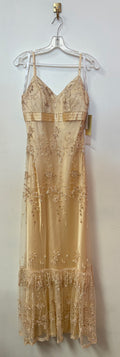 Chicas 96095 Champagne Embroidered Mesh Formal Dress with Beaded Floral Detail